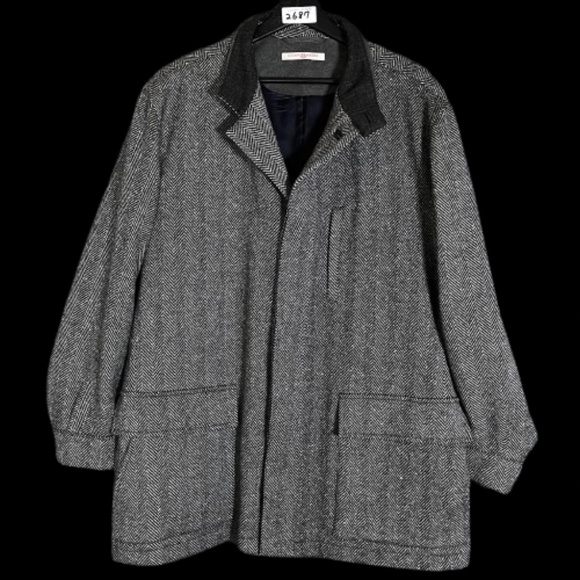 Luciano Barbera Wool Cashmere Herringbone Italy Blazer Coat Jacket Men's Size 56 - Picture 1 of 13